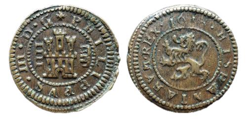 324   -  Felipe III (1598-1621). 4 maravedís. 1618. Segovia. (Cal-268)