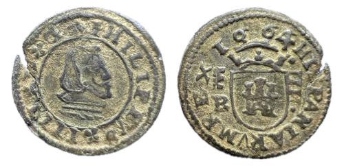 369   -  Felipe IV (1621-1665). 4 maravedís. 1664. Segovia. BR. (Cal-257).