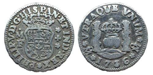379   -  Felipe V (1700-1746). 1/2 real. 1736. México. MF. (Cal-257).