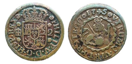 387   -  Felipe V (1700-1746). 2 maravedís. 1745. Segovia.