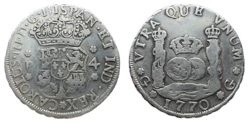 399   -  Carlos III (1759-1788). 4 reales. 1770. Guatemala. P. (Cal-801).