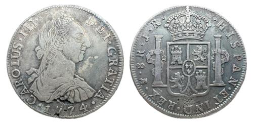 402   -  Carlos III (1759-1788). 8 reales. 1774. Potosí. JR. (Cal-1170).