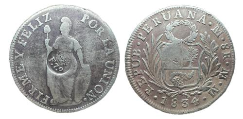 413   -  Fernando VII (1808-1833). 8 reales. 1834. Lima. MM. (Cal-1305).