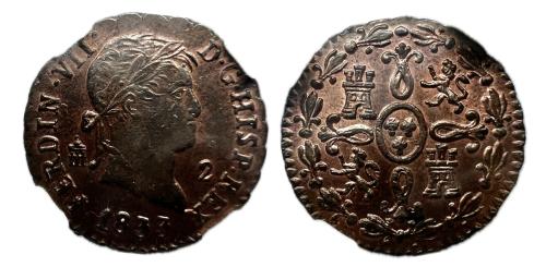 419   -  Fernando VII (1808-1833). 2 maravedís. 1833. Segovia. (Cal-157).
