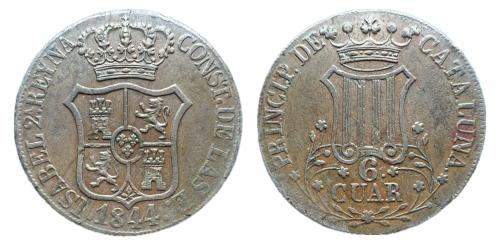 432   -  Isabel II (1833-1868). 6 cuartos. 1844. Barcelona. (Cal 2019-26)