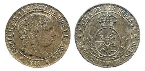 434   -  Isabel II (1833-1868). 1/2 céntimo de escudo. 1867. Barcelona. OM
