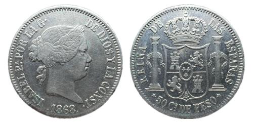 436   -  Isabel II (1833-1868). 50 centavos. 1868. Manila. (Cal-667).