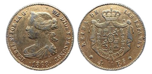 438   -  Isabel II (1833-1868). 4 escudos. 1868. Madrid. (Cal-676 similar).