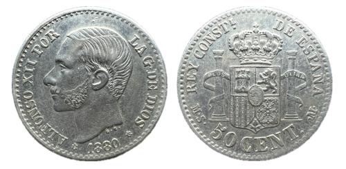 446 - Centenario de la Peseta (1868-1931). Alfonso XII (1874-1885). 50 céntimos. 1880*8-0. Madrid. MSM. (Cal-11).