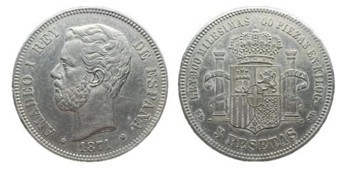 449 - Centenario de la Peseta (1868-1931). Amadeo I (1871-1873). 5 pesetas. 1871*18-71. Madrid. SDM