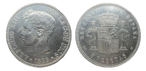 451 - Centenario de la Peseta (1868-1931). Alfonso XIII (1886-1931). 5 pesetas. 1899*18-99. Madrid. SGV.