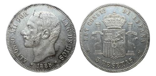 452 - Centenario de la Peseta (1868-1931). Alfonso XII (1874-1885). 5 pesetas. 1885*18-87