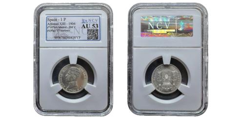 453 - Centenario de la Peseta (1868-1931). Alfonso XIII (1886-1931). 1 peseta. 1904*19-04. Madrid. SMV. (Cal-69).