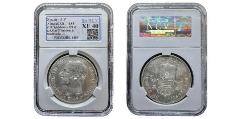 459 - Centenario de la Peseta (1868-1931). Alfonso XII (1874-1885). 5 pesetas. 1885*18-85. Madrid. MSM.