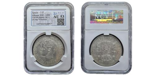 460 - Centenario de la Peseta (1868-1931). Alfonso XIII (1886-1931). 5 pesetas. 1899*18-99. Madrid. SGV.
