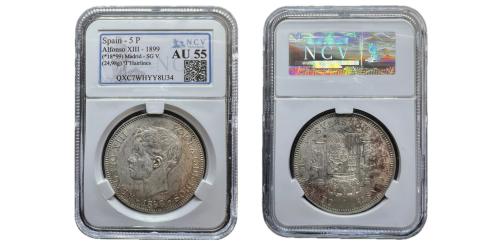 462 - Centenario de la Peseta (1868-1931). Alfonso XIII (1886-1931). 5 pesetas. 1899*18-99. Madrid. SGV. (Cal-110)