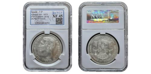 464 - Centenario de la Peseta (1868-1931). Alfonso XII (1874-1885). 5 pesetas. 1875*18-75. Madrid. DEM. (Cal-35