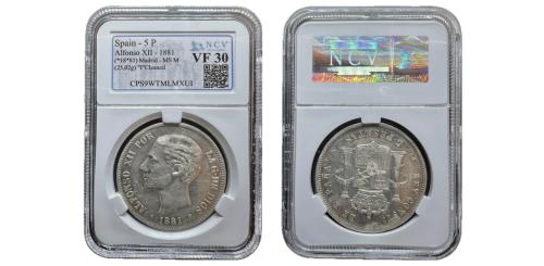 467 - Centenario de la Peseta (1868-1931). Alfonso XII (1874-1885). 5 pesetas. 1881*18-81.