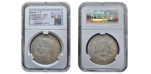 468 - Centenario de la Peseta (1868-1931). Alfonso XIII (1886-1931). 5 pesetas. 1898*18-98.