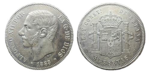 469 - Centenario de la Peseta (1868-1931). Alfonso XII (1874-1885). 5 pesetas. 1883*18-83. Madrid.MSM. (Cal-55).