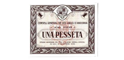 500   -  Andorra. 1936. 1 peseta. (Ed. 3) (Pick 6) (T. 11d). 19 de diciembre.