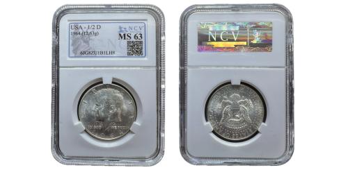 505   -  Estados Unidos. 1/2 dólar. 1964. Denver. D. (Km-202a).