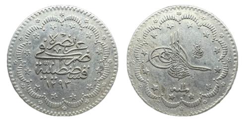 531   -  Imperio Otomano. Sultán Abdul Hamid II (1876-1908). 5 kurush. 1293 H (1876). (Km-737)