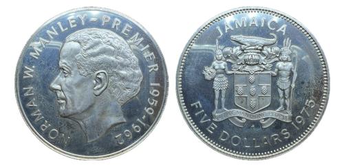 533   -  Jamaica. Elizabeth II. 5 dollars. 1975. (Km-62a).