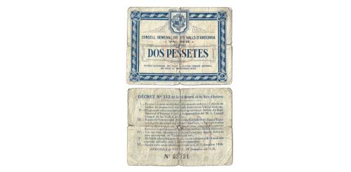 585   -  Andorra. 1936. 2 pesetas. (Ed. 4) (Pick 2) (T. 4).