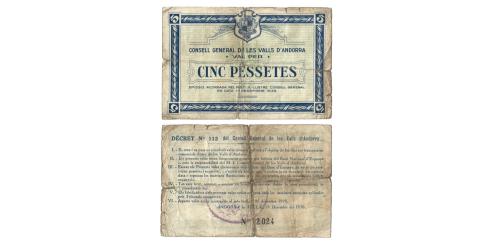 586   -  Andorra. 1936. 5 pesetas. (Ed. 6) (Pick 3) (T. 3).