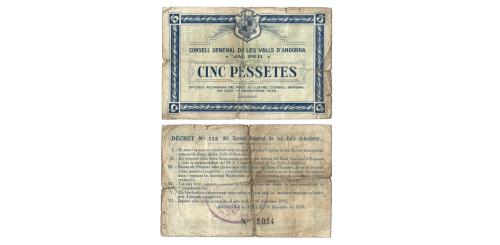 586   -  Andorra. 1936. 5 pesetas. (Ed. 6) (Pick 3) (T. 3).
