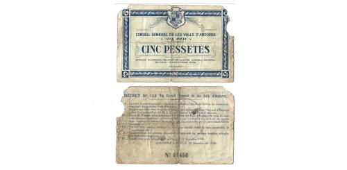 587   -  Andorra. 1936. 5 pesetas. (Ed. 6) (Pick 3) (T. 3).