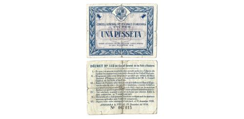 589   -  Andorra. 1936. 1 peseta. (Ed. 2) (Pick 1) (T. 5).