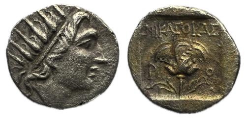 10 - Caría. Rodas. Hemidracma. ΗΡΑΓΟΡΑΣ, magistrado 180-150 a.C