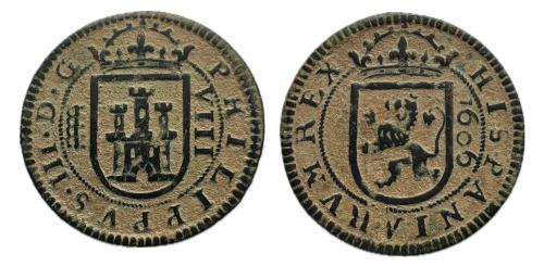 318 - Felipe III (1598-1621). 8 maravedís. 1606. Segovia. (Cal-329). (Jarabo-Sanahuja D222)
