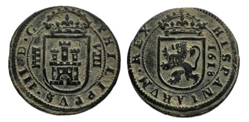319 - Felipe III (1598-1621). 8 maravedís. 1618. Segovia. (Cal-338). (Jarabo-Sanahuja-D228)