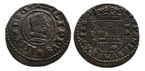 323 - Felipe IV (1621-1665). 16 maravedís. 1664. Sevilla. R. (Cal-498). (Jarabo Sanahuja-M622)