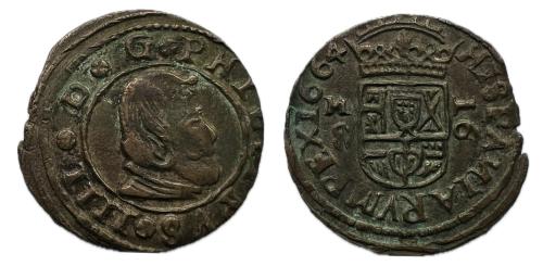 327 - Felipe IV (1621-1665). 16 maravedís. 1664. Madrid. S. (Cal-481). (Jarabo-Sanahuja-M414)