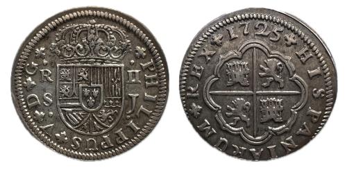 347   -  Felipe V (1700-1746). 2 reales. 1725. Sevilla. J. (Cal-983)