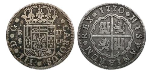 363 - Carlos III (1759-1788). 2 reales. 1770. Sevilla. CF. (Cal-779)