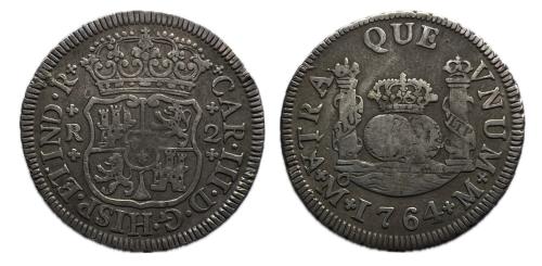 366 - Carlos III (1759-1788). 2 reales. 1764. México. M. (Cal-648)