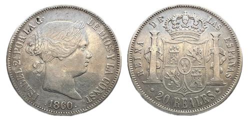 455 - Isabel II (1833-1868). 20 reales. 1860/50. Sevilla. (Cal-637)