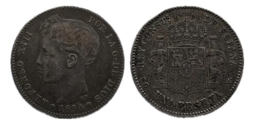 467   -  Alfonso XIII (1886-1931). 1 peseta. 1899*18-99. Madrid. SGV. (Cal-57).