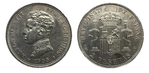 483 - Alfonso XIII (1886-1931). 2 pesetas. 1905*19-05. Madrid. SMV. (Cal-88).