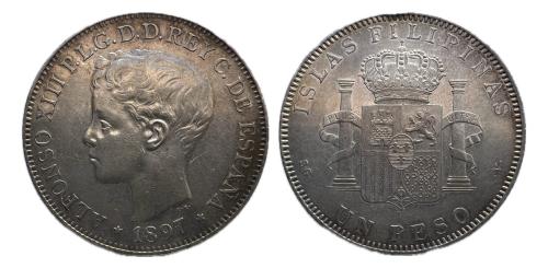 490 - Alfonso XIII (1886-1931). 1 peso. 1897. Manila. SGV. (Cal-122).
