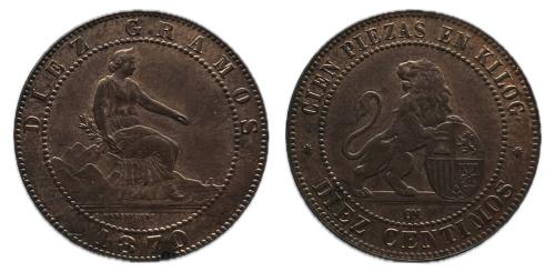 493 - Gobierno Provisional (1868-1871). 10 céntimos. 1870. Barcelona. OM. (Cal-8).