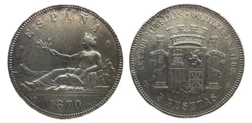498 - Gobierno Provisional (1868-1871). 5 pesetas. 1870*18-70. Madrid. SNM. (Cal-39).