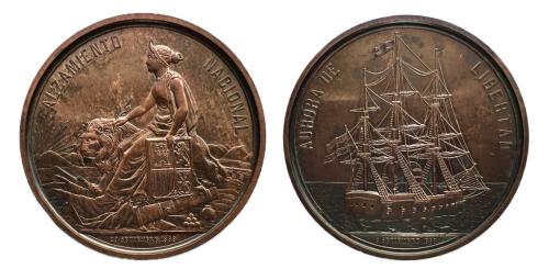 499 - Gobierno Provisional (1868-1871). Medalla en bronce. 1868. Medalla Alzamiento Nacional. 29 Septiembre 1868