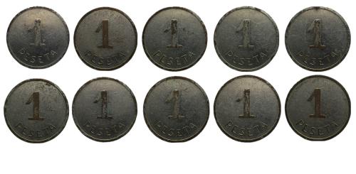 503 - Guerra Civil (1936-1939). Lote de 10 monedas de Guerra Civil (1936-1939) 1 peseta. 1937. Ibi (Alicante). (Cal-16/18).