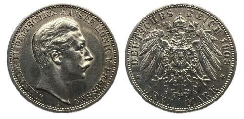 509 - Alemania. Prussia. Wilhelm II. 3 mark. 1908. Berlín. A. (Km-527).